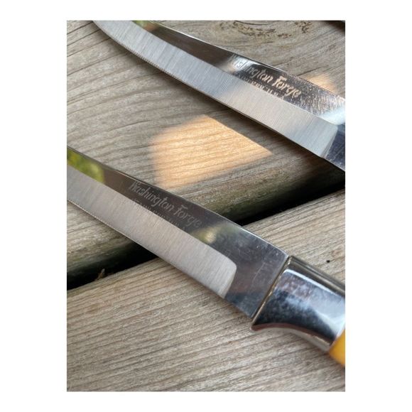 Vintage Bakelight Handle Steak Knife Set x 6 Butterscotch Washington Forge Steel - Picture 5 of 14